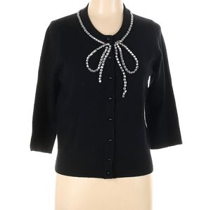Kate Spade Gail Black Rhinestone Jewel Bow Embellished cashmere cardigan. Large